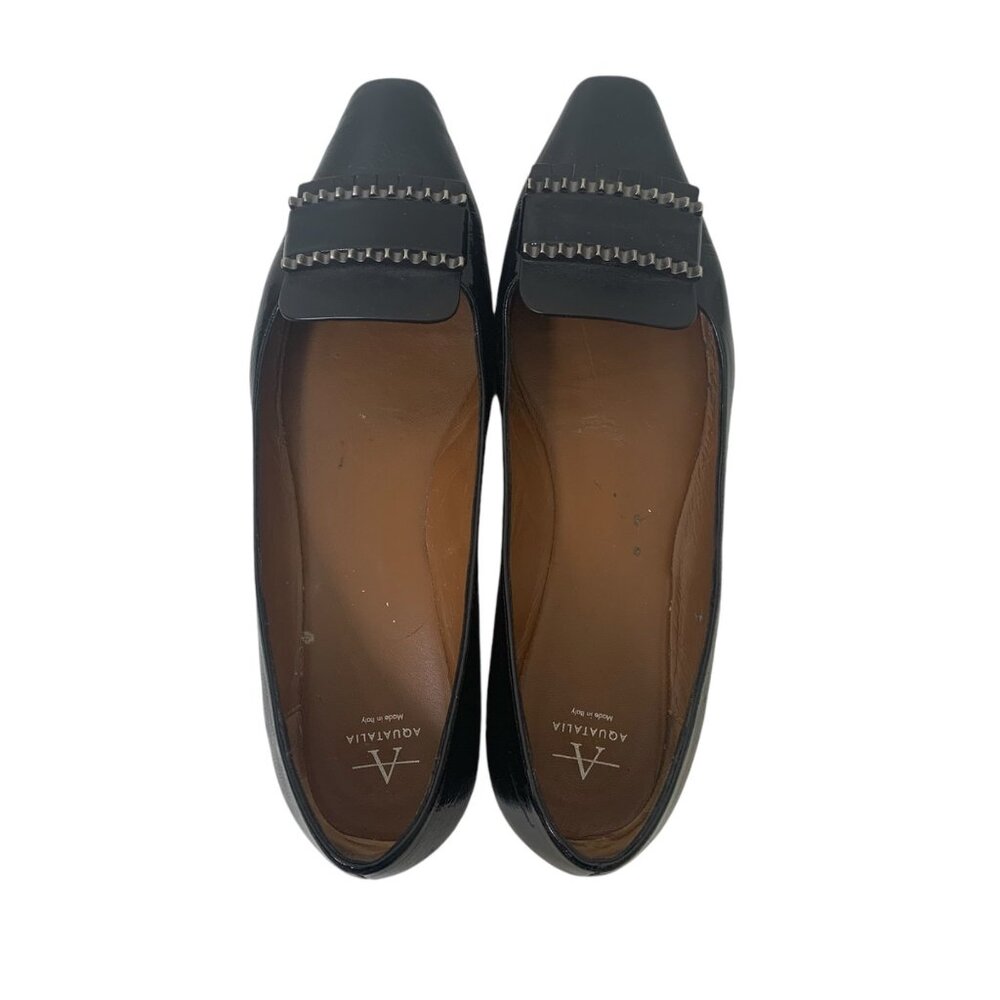 Aquatalia Black Flats with Silver Detailing
